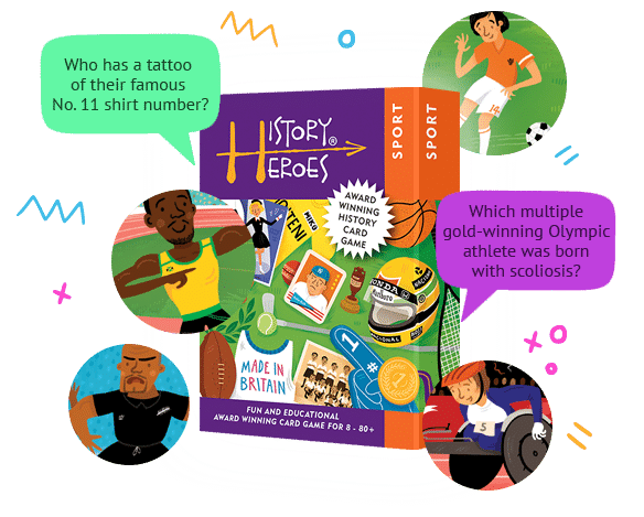 History Heroes SPORT Quiz Card Game: illustrated cards with sports heroes