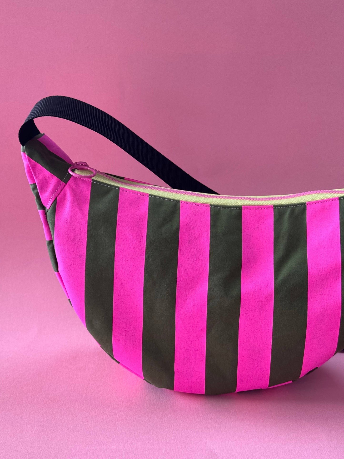 Pink and Green stripes waxed canvas Sling bag