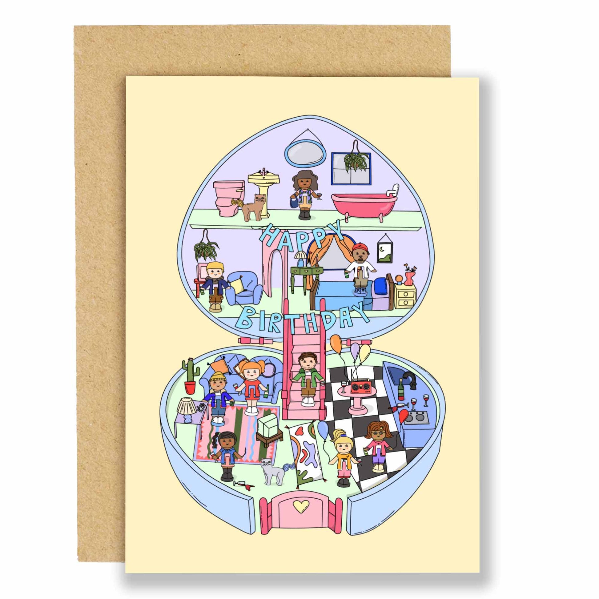 Polly's Birthday House Party Nostalgic Greeting Card front design