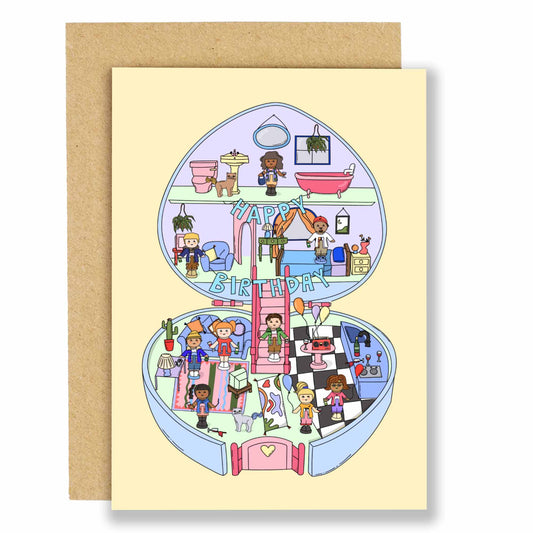 Polly's Birthday House Party Nostalgic Greeting Card front design