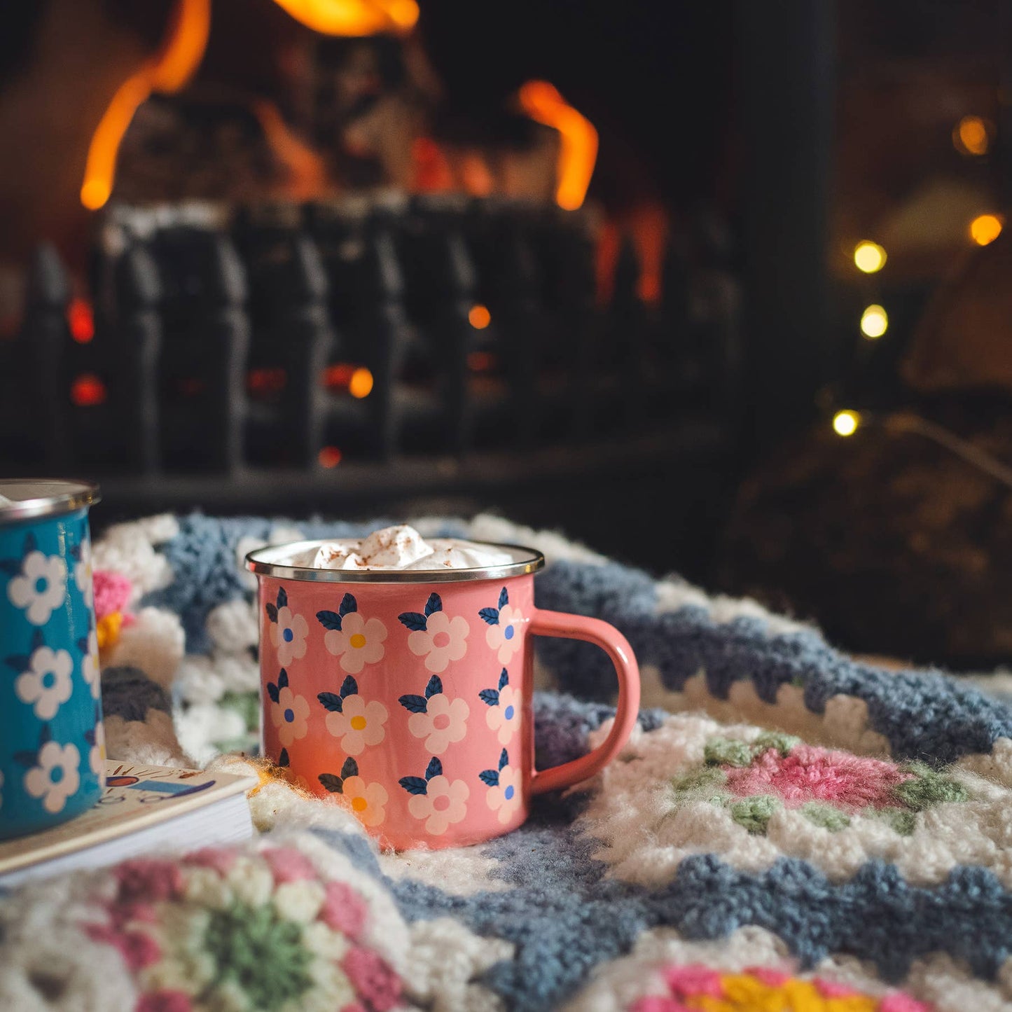 Pink enamel mug for wild swimmers