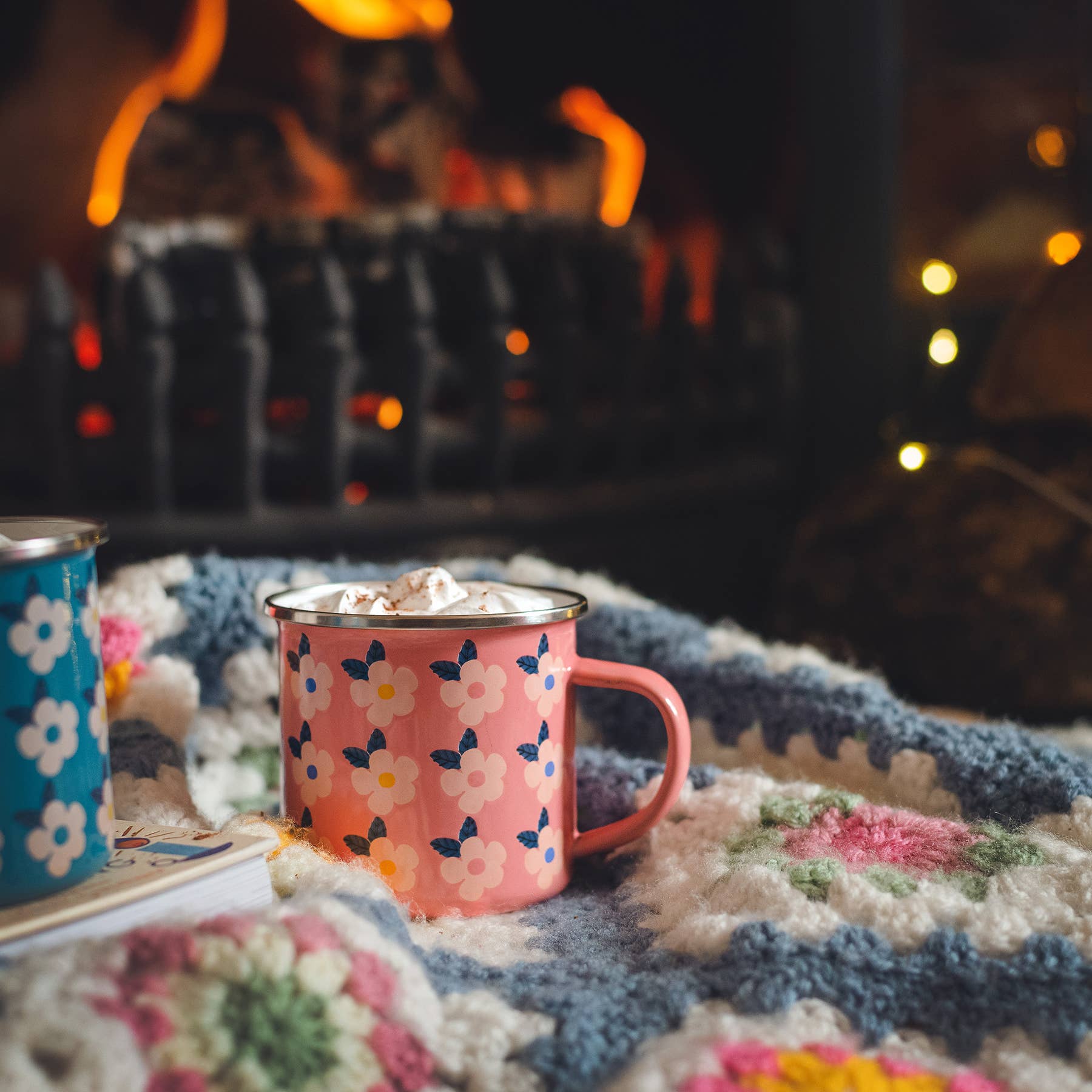 Pink enamel mug for wild swimmers