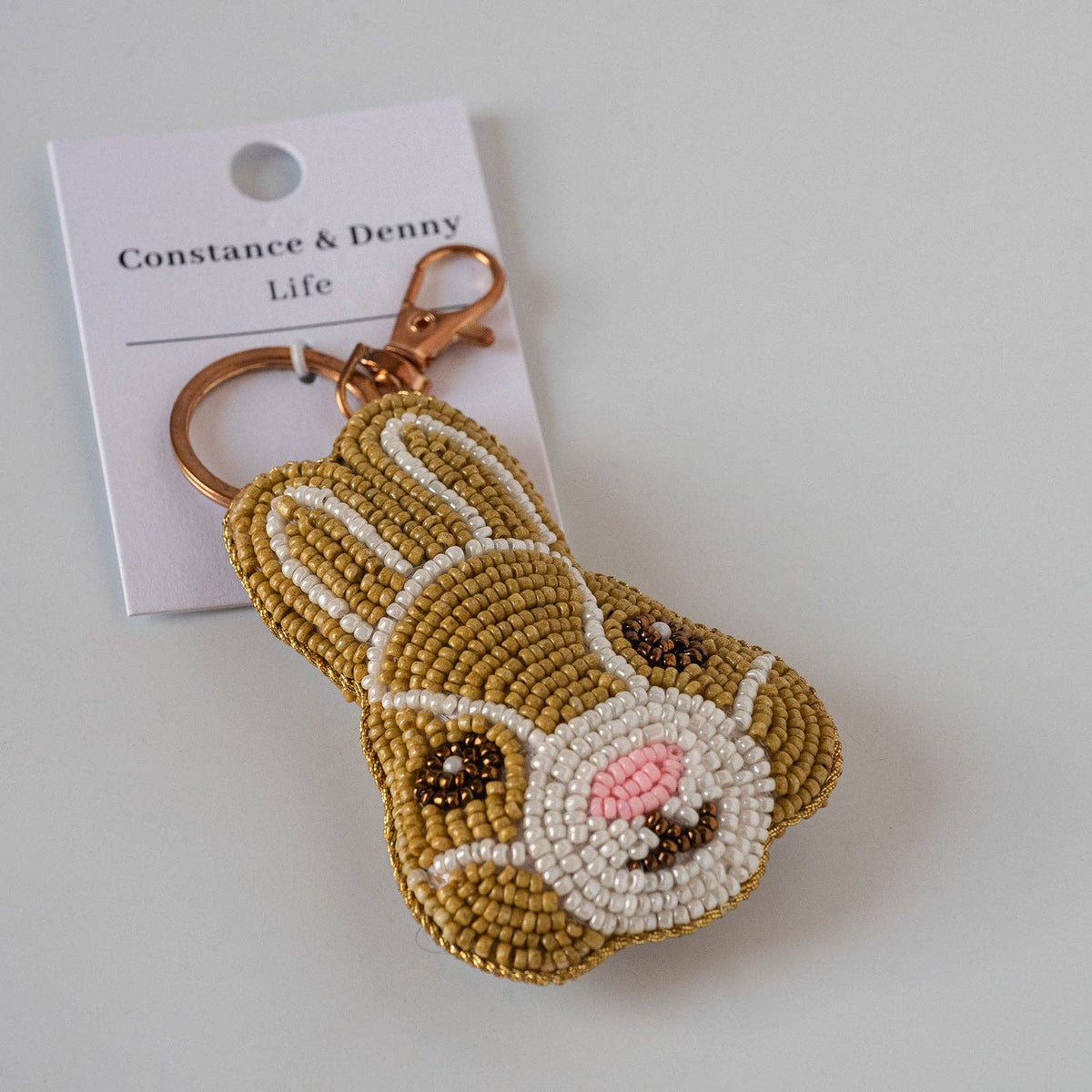 Artisan-made beaded keyring detail and beadwork