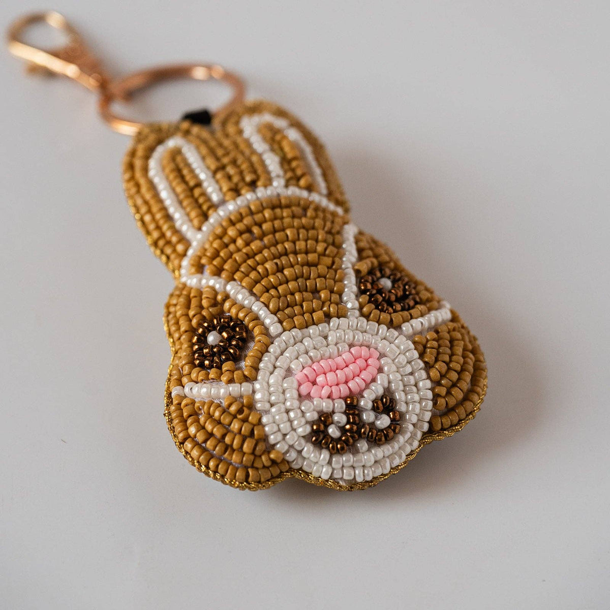 Lucky rabbit hand-beaded charm keyring