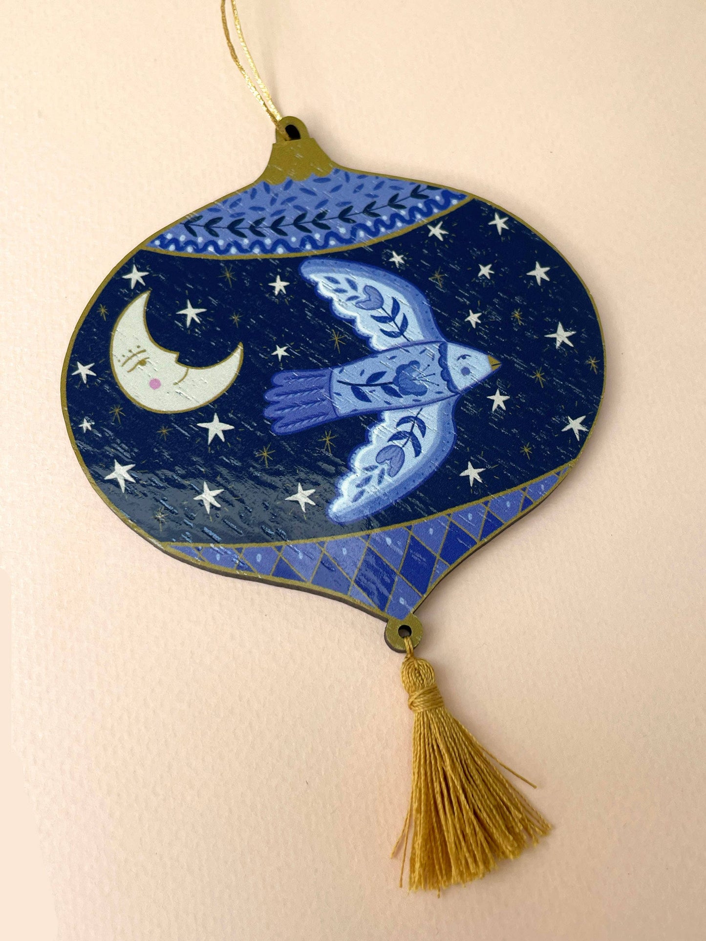 Handmade Sustainable Walnut Wood Folk Bird Ornament