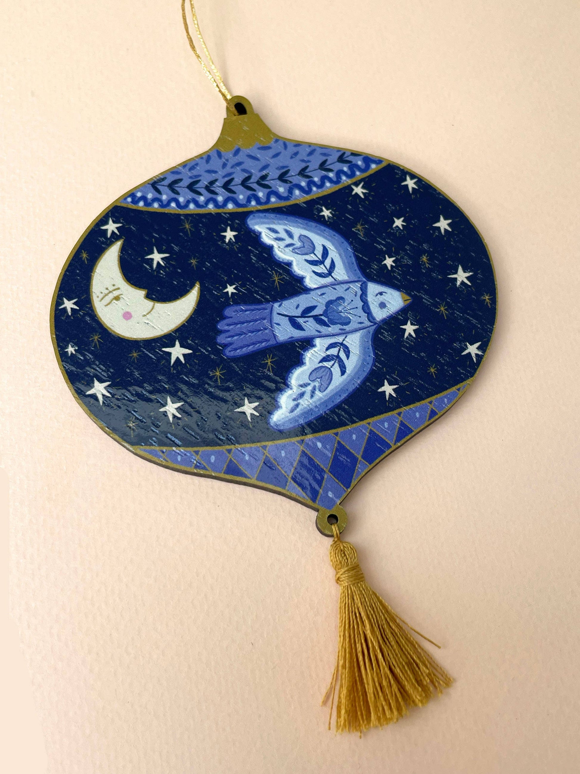 Handmade Sustainable Walnut Wood Folk Bird Ornament