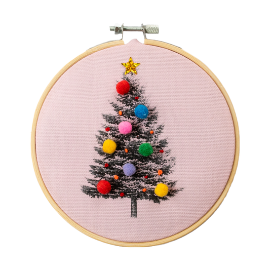 Pink Christmas Tree Embroidery Hoop Craft Kit