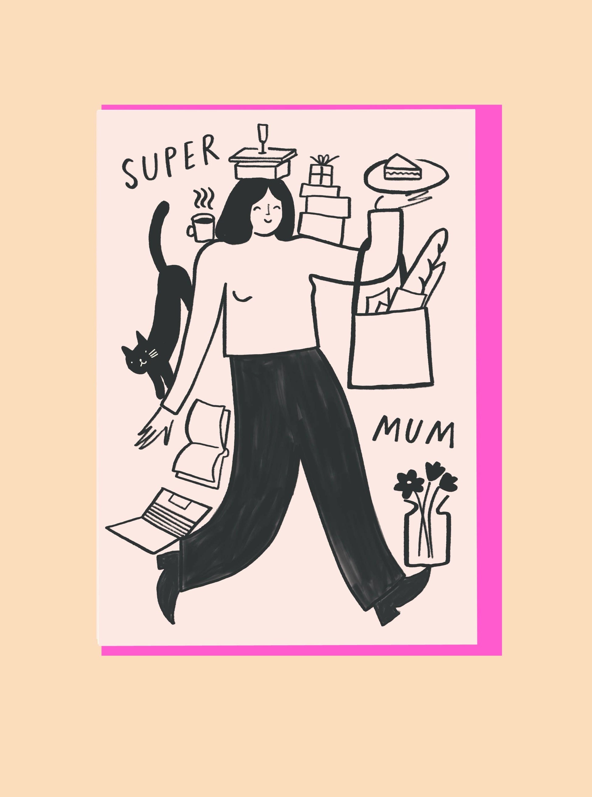 Super Mum Greeting Card by Kitty Kenda printed on sustainably sourced paper