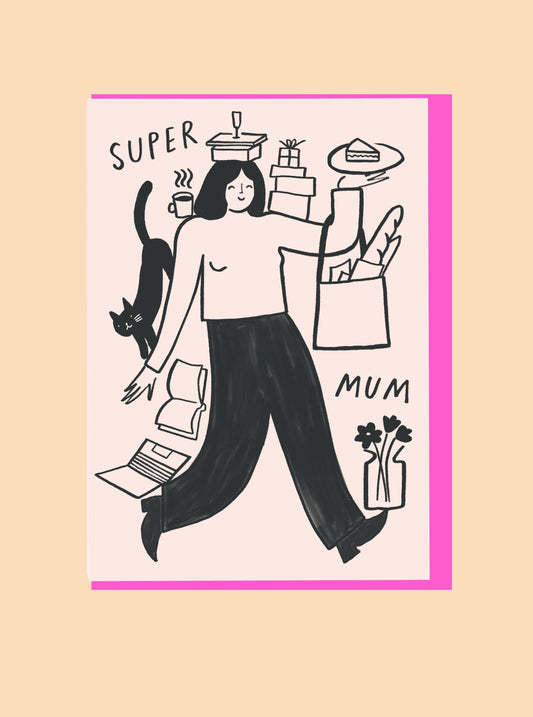 Super Mum Greeting Card by Kitty Kenda printed on sustainably sourced paper