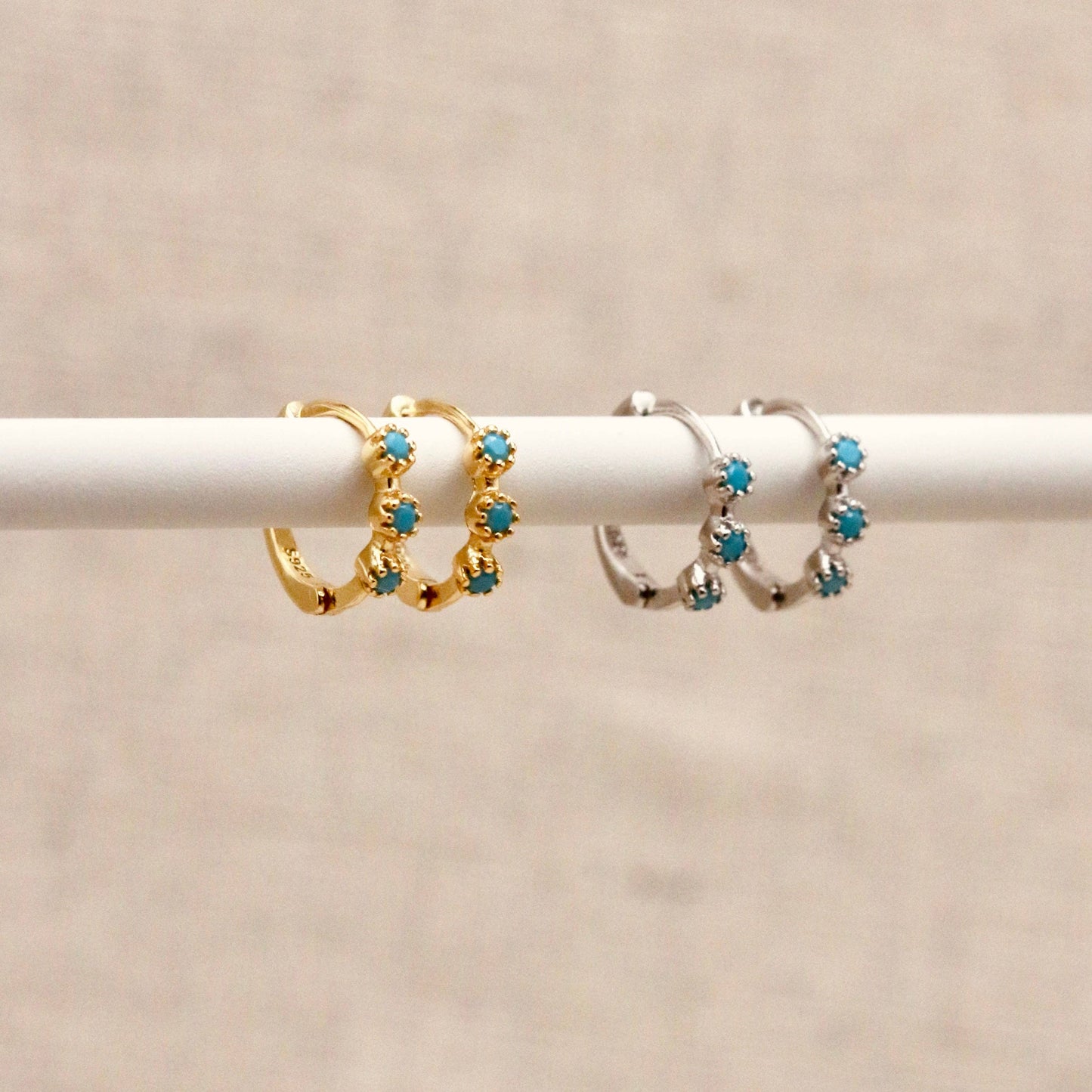 Mini Turquoise Hoops in Gold Vermeil and Sterling Silver