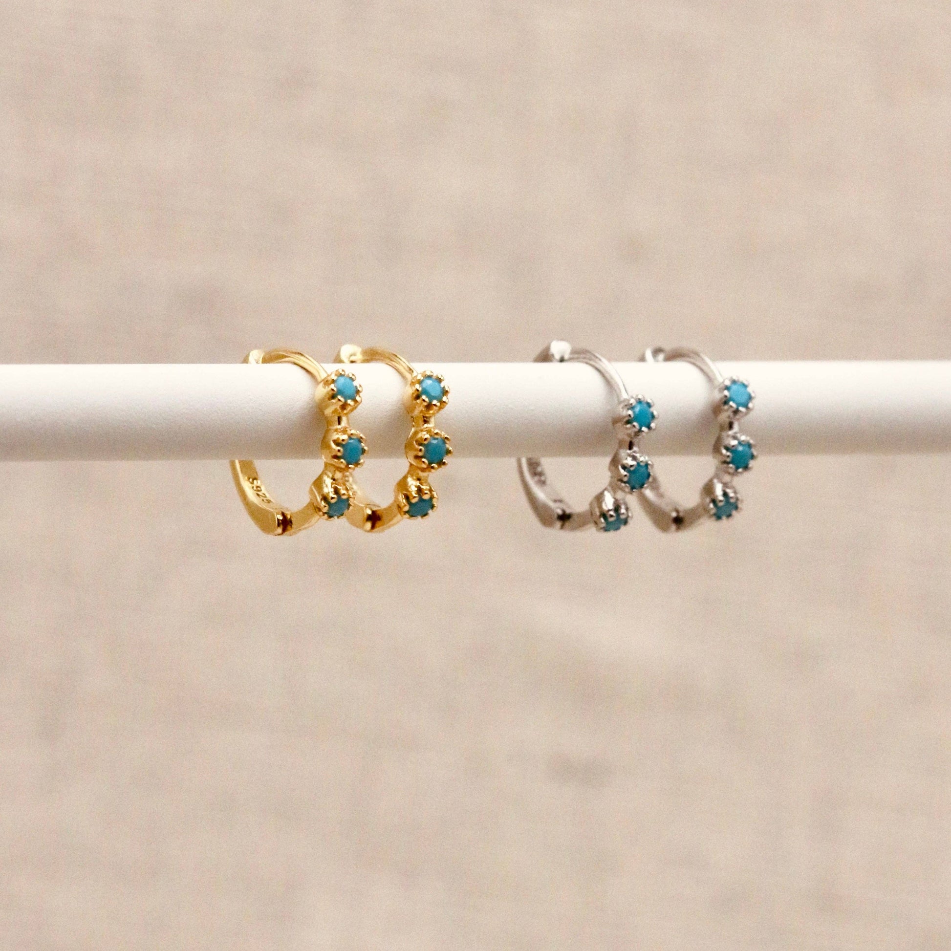 Mini Turquoise Hoops in Gold Vermeil and Sterling Silver
