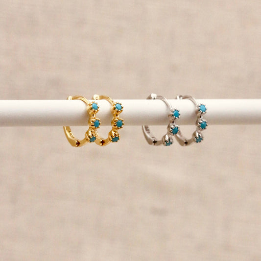 Mini Turquoise Hoops in Gold Vermeil and Sterling Silver
