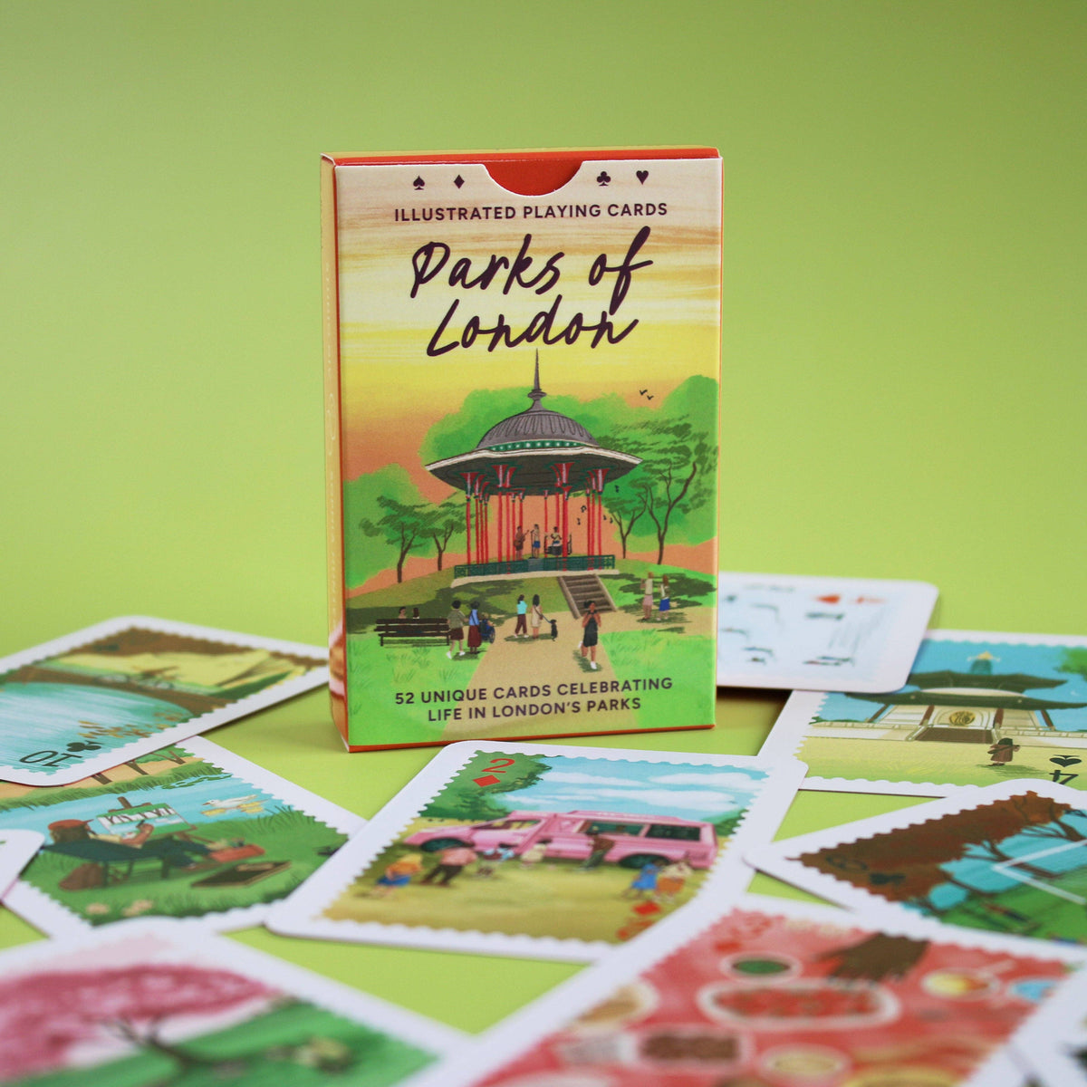 Hand-drawn London parks playing cards illustrations