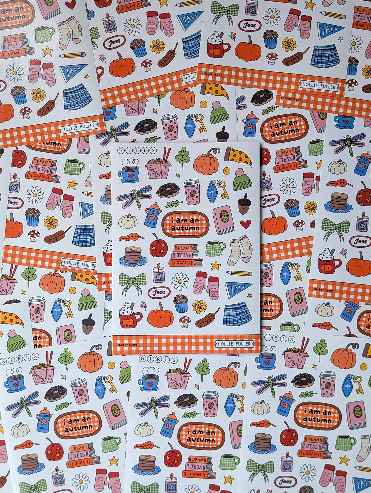 Close up of waterproof vinyl autumn stickers on A5 sheet