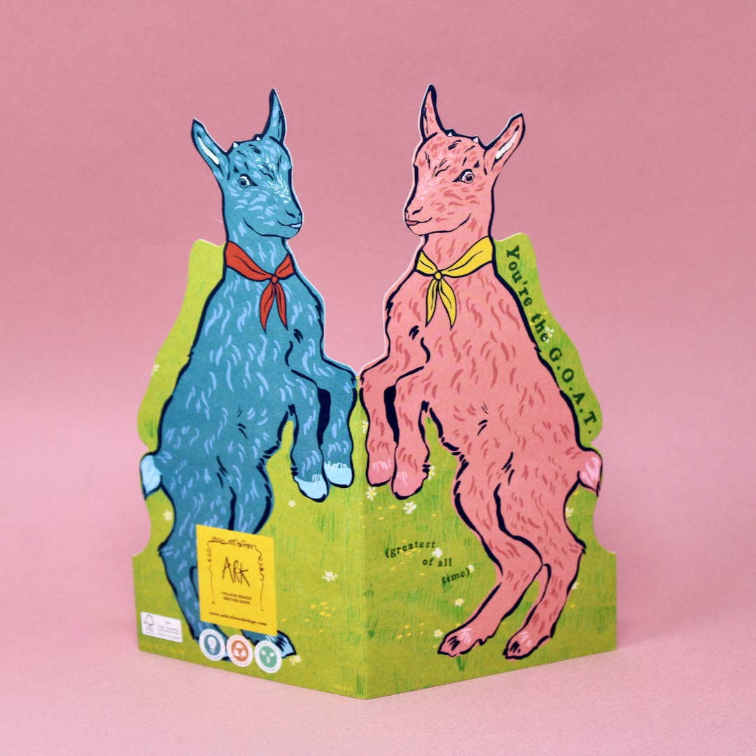 DL size GOAT shaped card designed in Cambridge