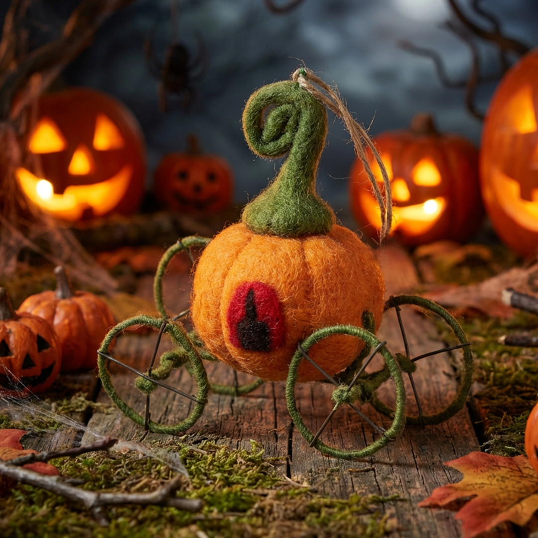 Handmade Felt Pumpkin Carriage Hanging Fairytale Decoration