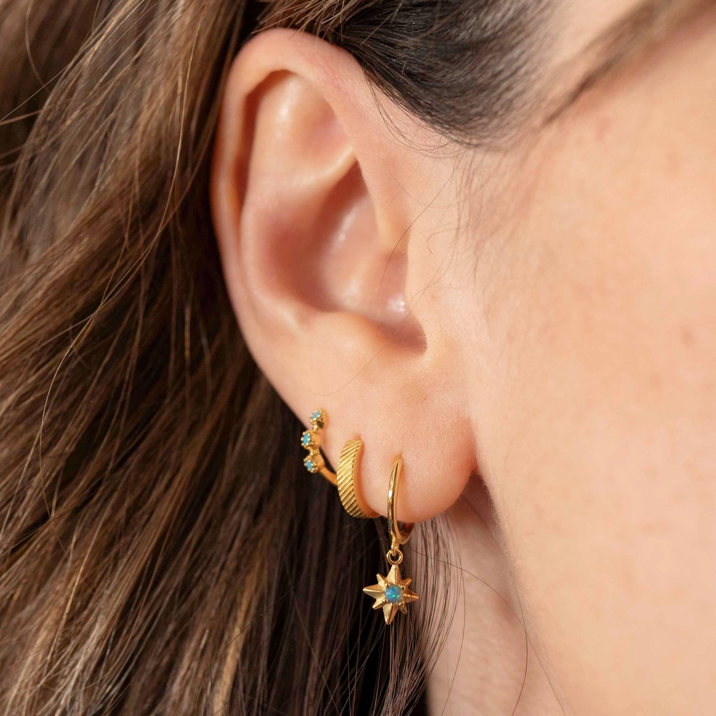 Close up of Mini Turquoise Hoops