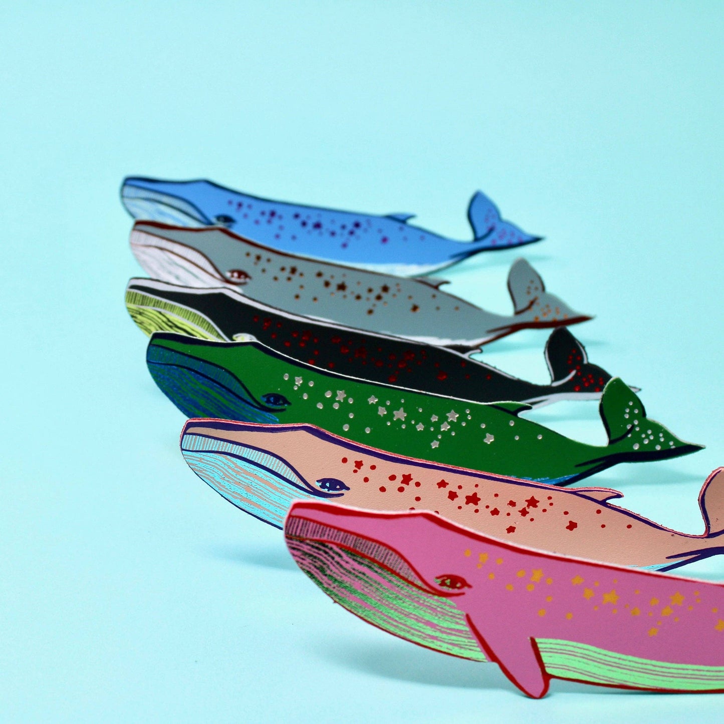 Blue leather whale bookmark