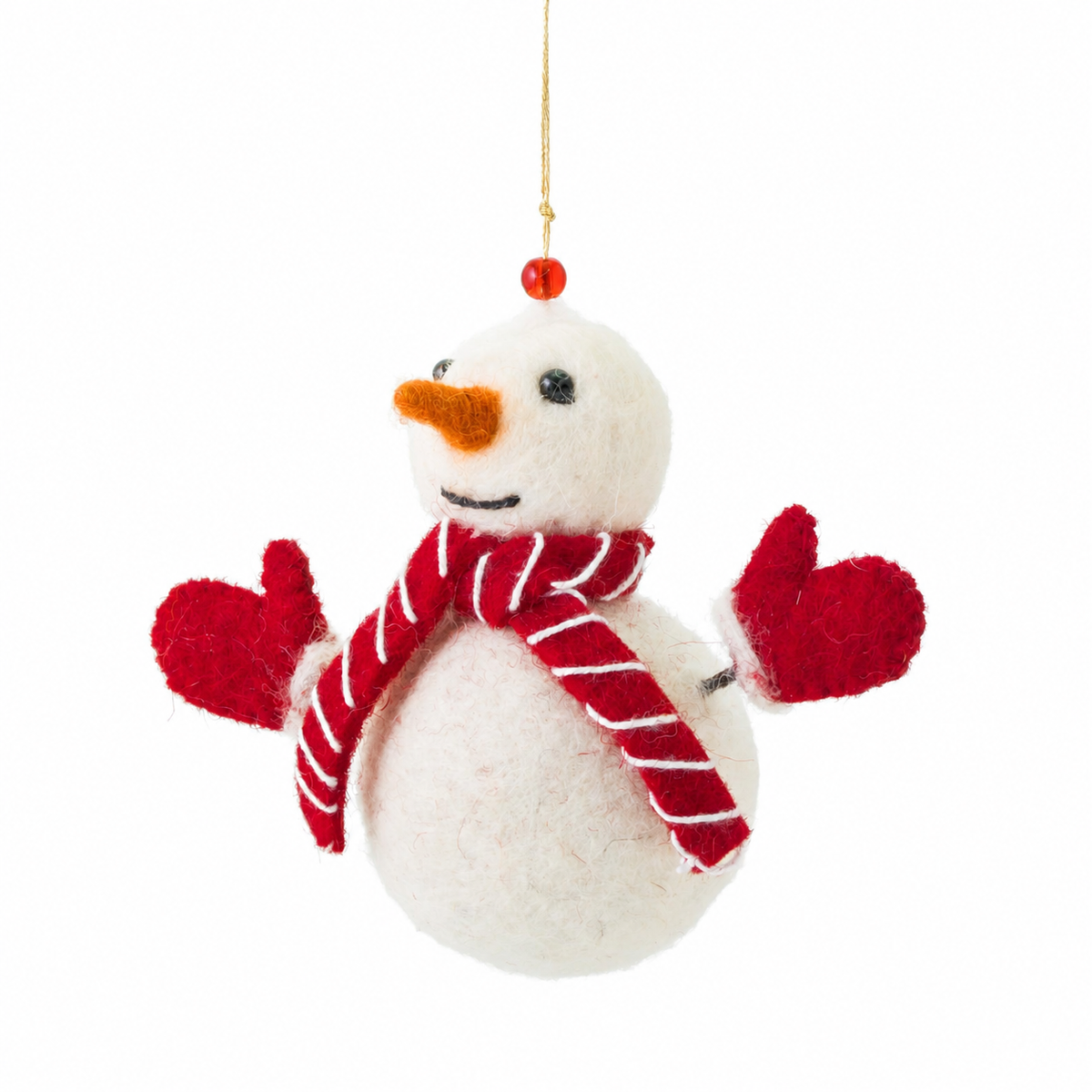 Handmade felt Icy Snowman Christmas tree decoration with scarf and mittens
