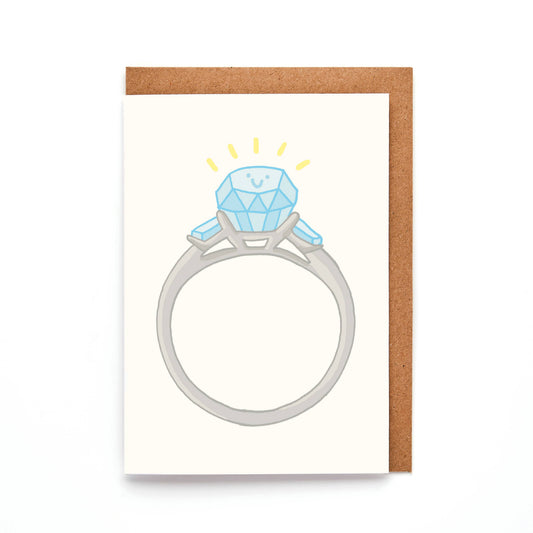 Close up of the sparkly diamond ring illustration on Castillo Pearl paper card
