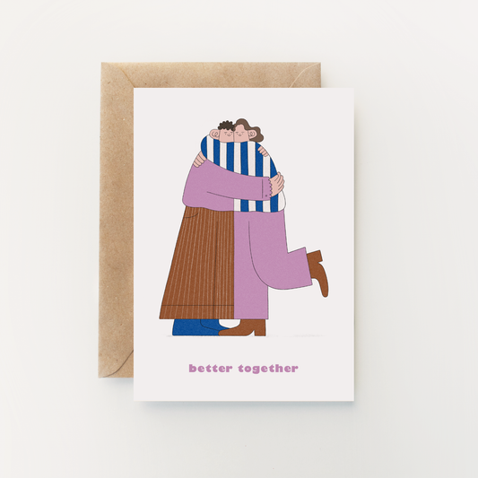 Better Together Greetings Card by Holly Fuller, sustainably sourced 300gsm plastic-free card with kraft envelope, A6 size, eco-friendly greeting card made in UK