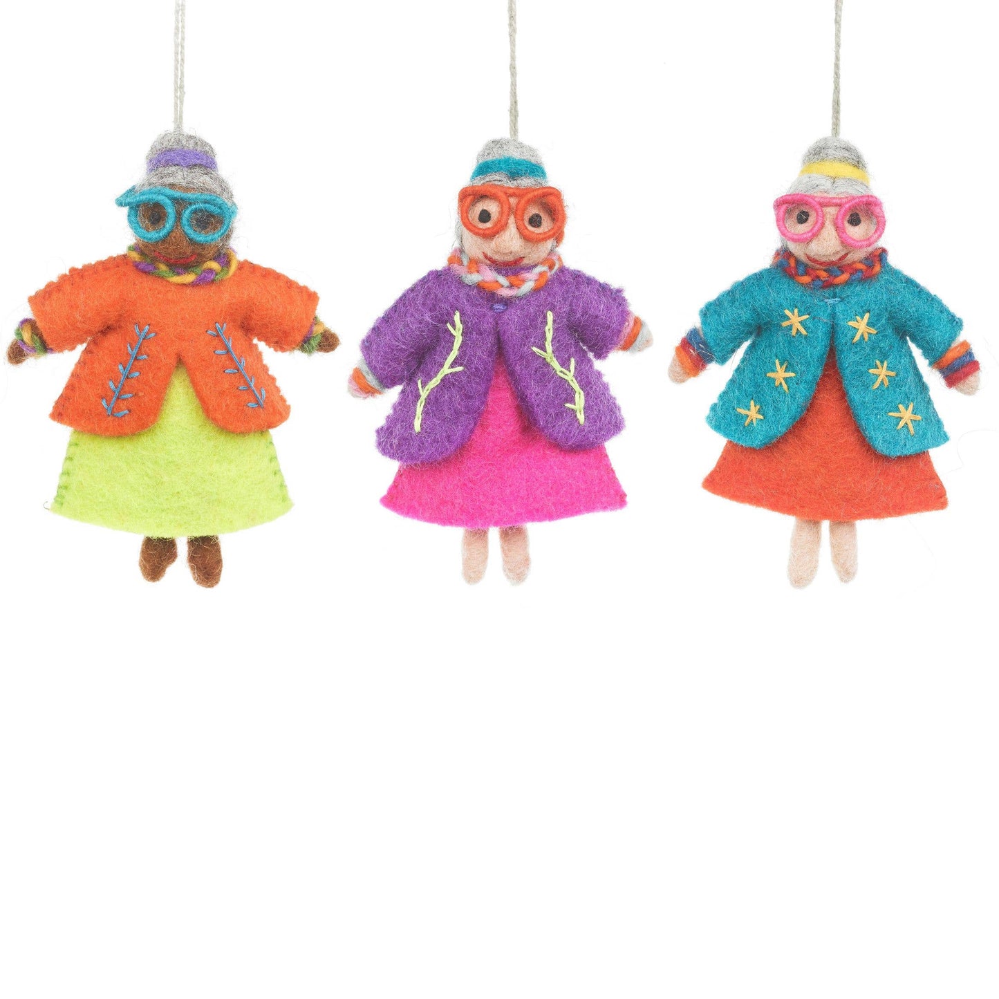 Handmade Felt Groovy Granny Hanging Ornament - Agatha
