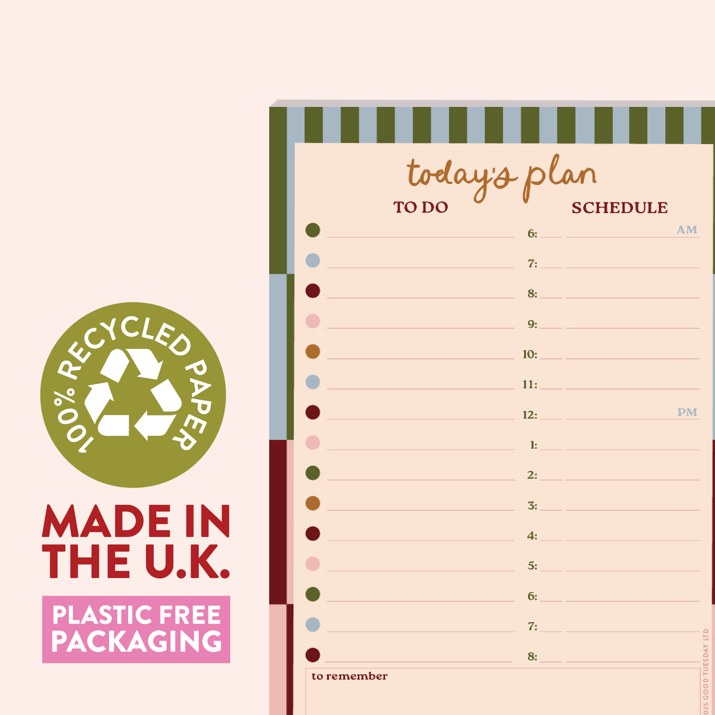 Close-up of A5 Boho Nouveau Daily Planner Pad showcasing recycled paper texture and tear-away pages