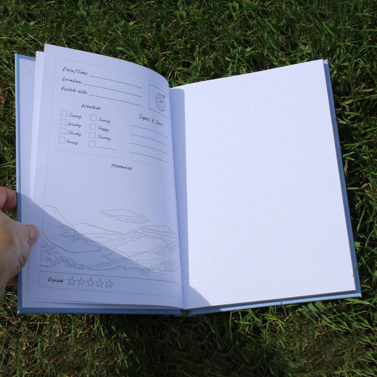 Inside pages of the Hiking Field Journal showing adventure log layout