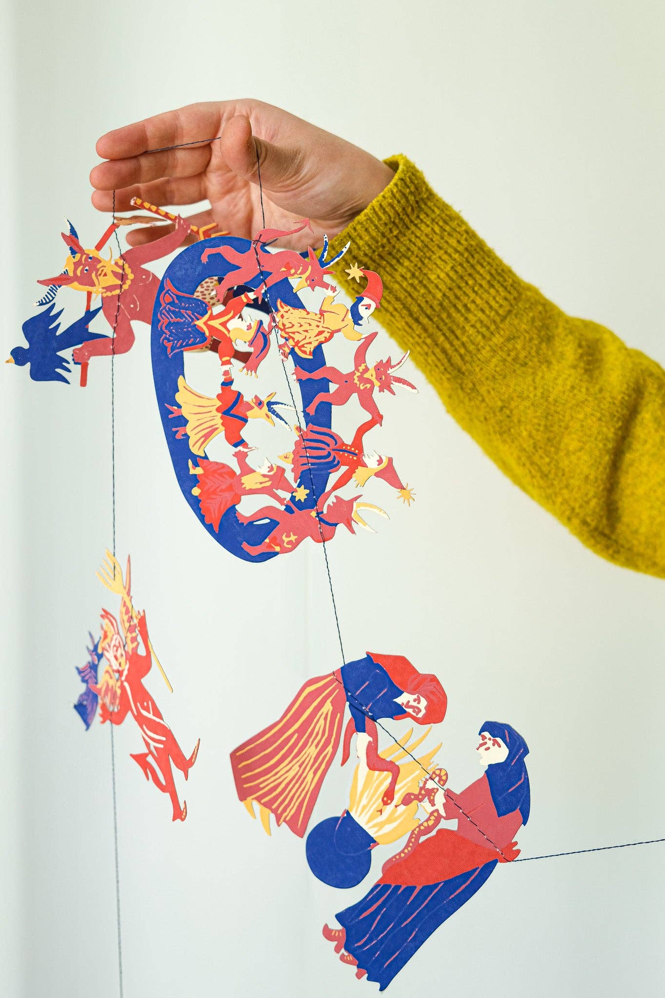 Hand screen-printed medieval witch inspired paper garland