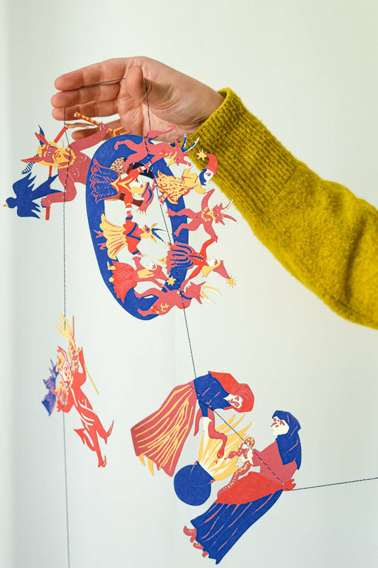 Hand screen-printed medieval witch inspired paper garland