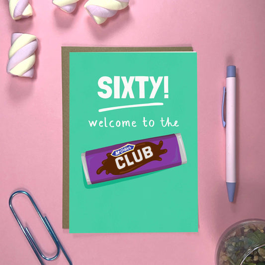 Close-up of Funny 60th Birthday Card McOldies Club Biscuit Design