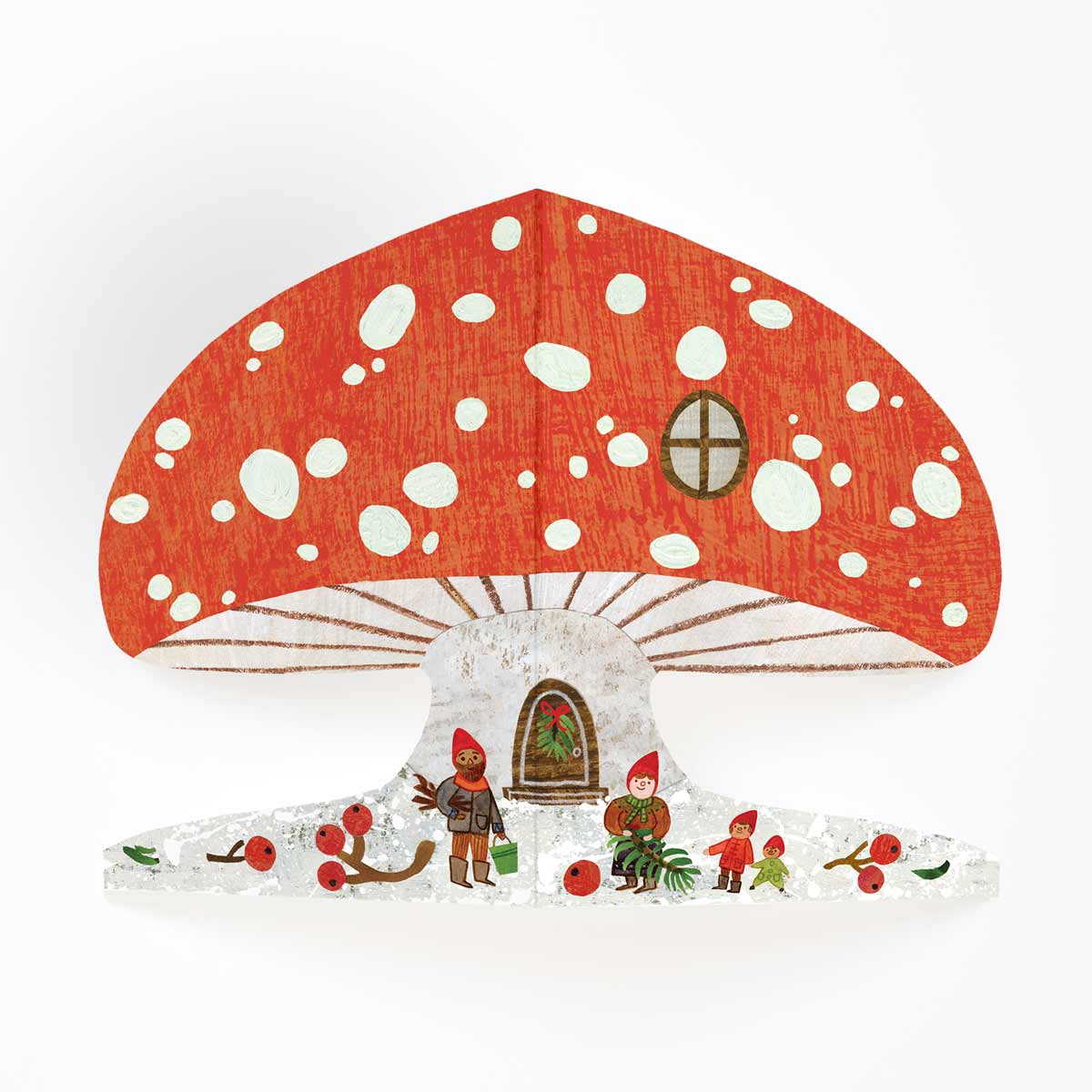 Snowy Mushroom Christmas Card by Mortlake Papers, toadstool shape with fairies