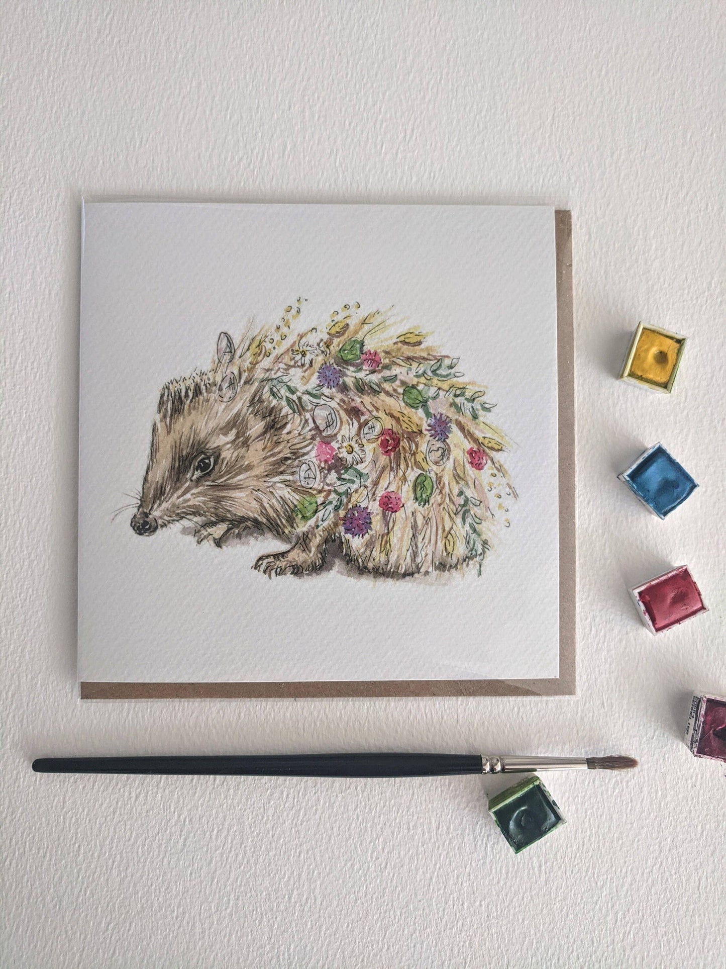 Hedgehog greeting card with brown kraft paper envelope