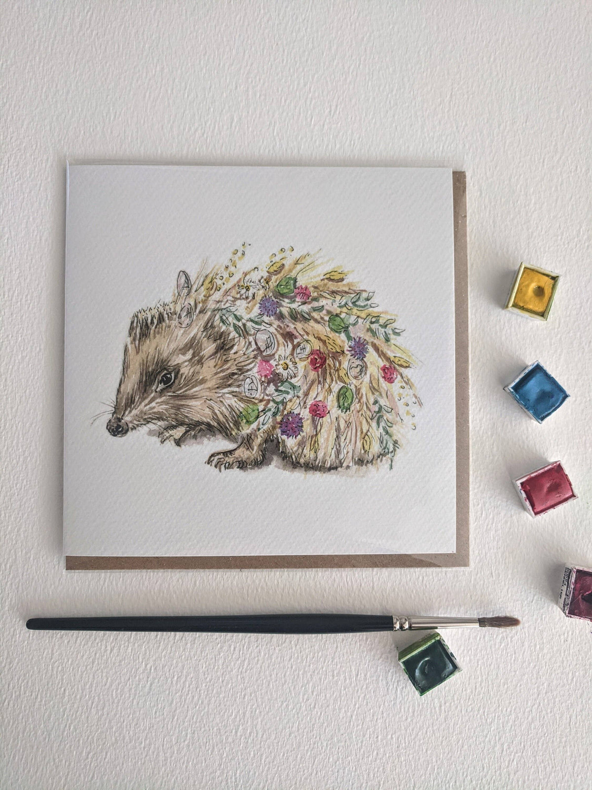 Hedgehog greeting card with brown kraft paper envelope