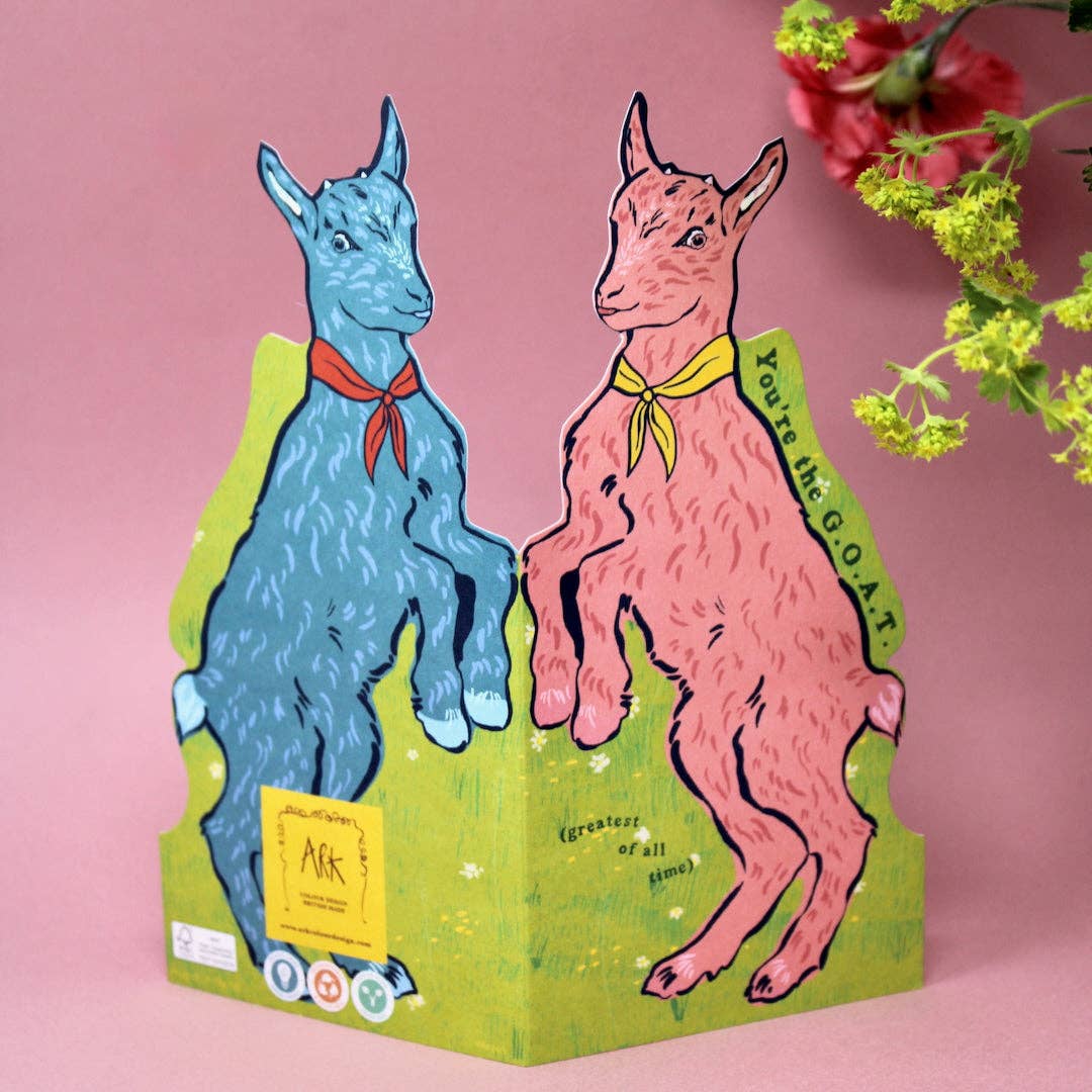 GOAT Shaped Greetings Card with Iris Blue Recycled Envelope