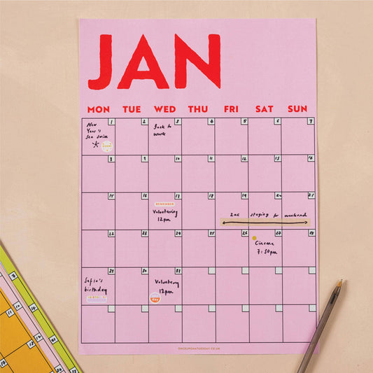 Sustainable A3 Wall Calendar with Colourful Design