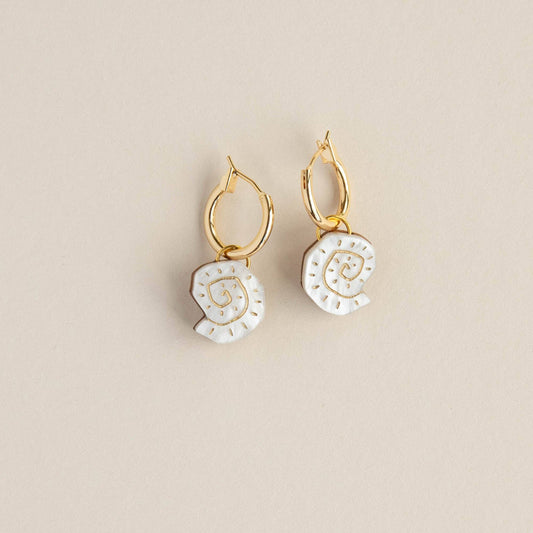 Shell hoop earrings in Pearly White handcrafted from acrylic