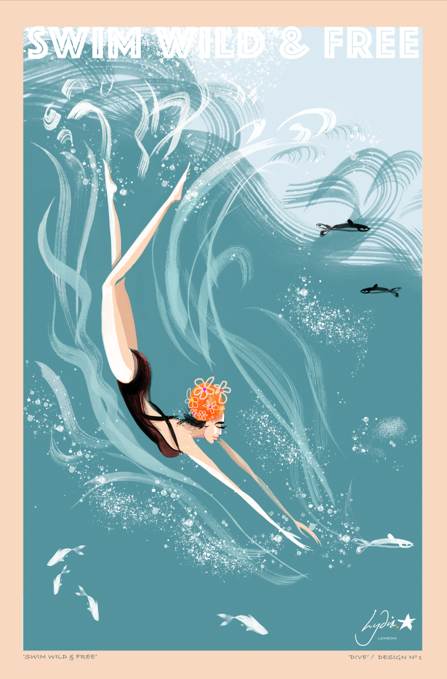 Swim Wild and Free Dive Organic Cotton Tea Towel