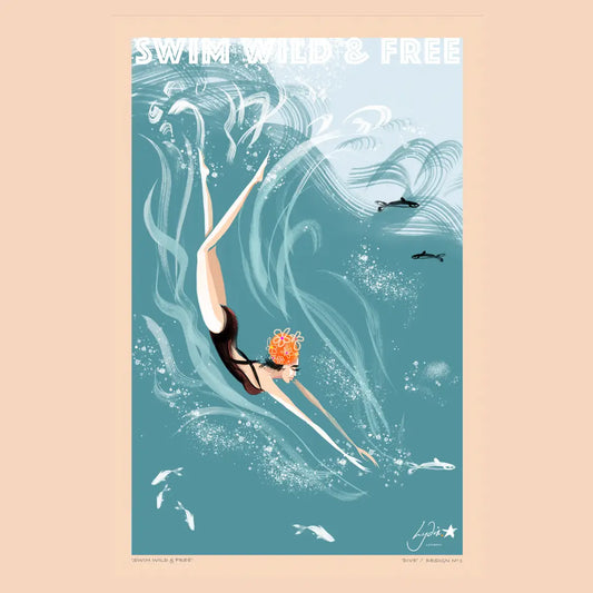 Swim Wild and Free Dive Cotton Tea Towel
