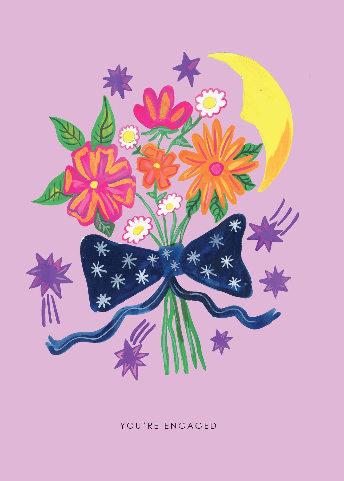Close up of the magical hand-illustrated floral design on the engagement card