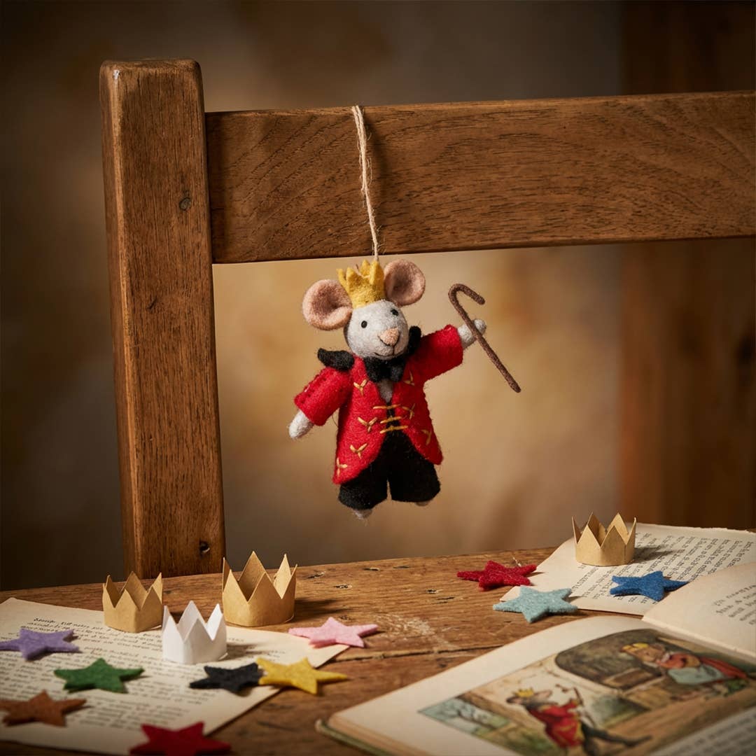 Handmade felt Nutcracker Mouse King Christmas tree hanging decoration
