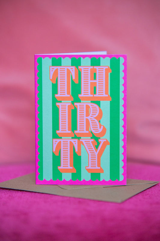 Colourful striped 30th birthday milestone card