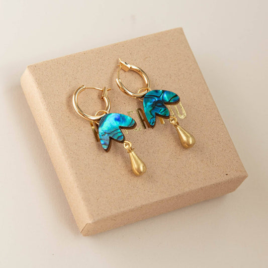 Petal Drop Hoop Earrings with natural shell veneer