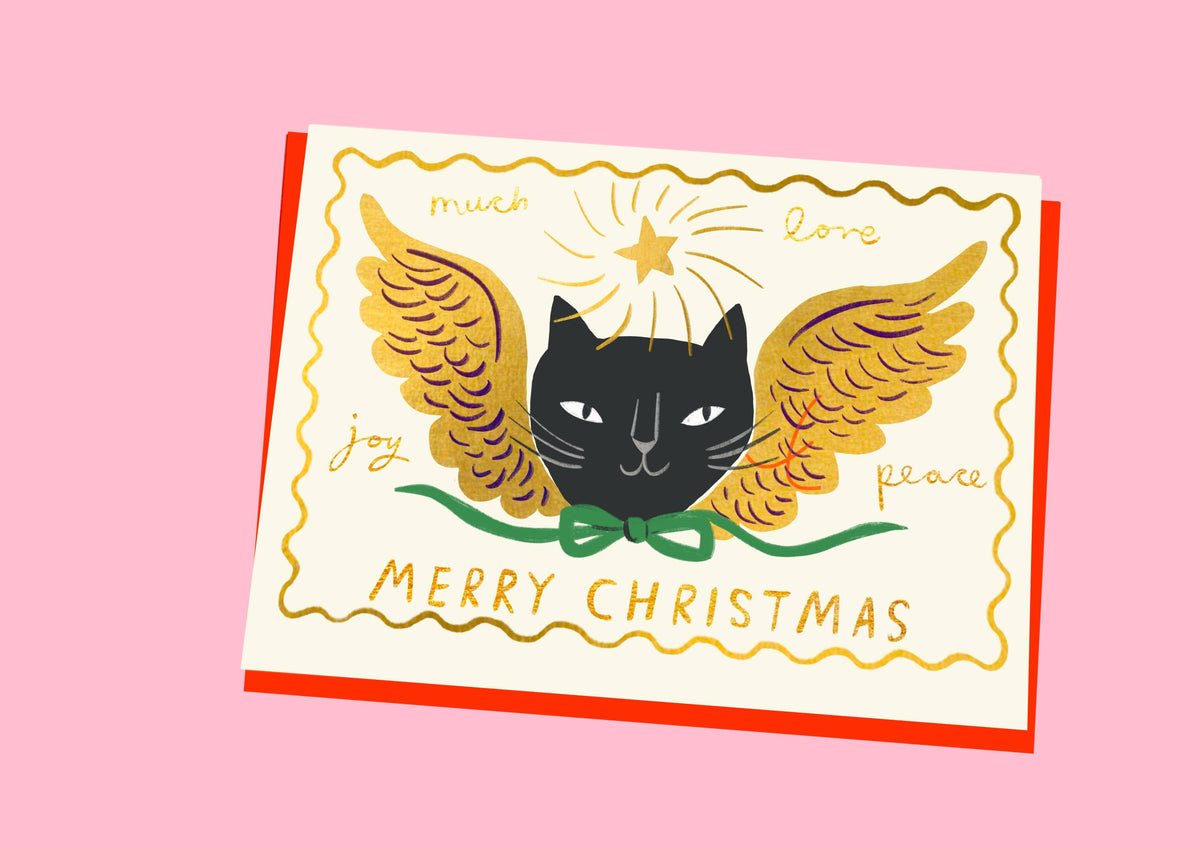 Kitty Angel Foiled Christmas Card by Kitty Kenda