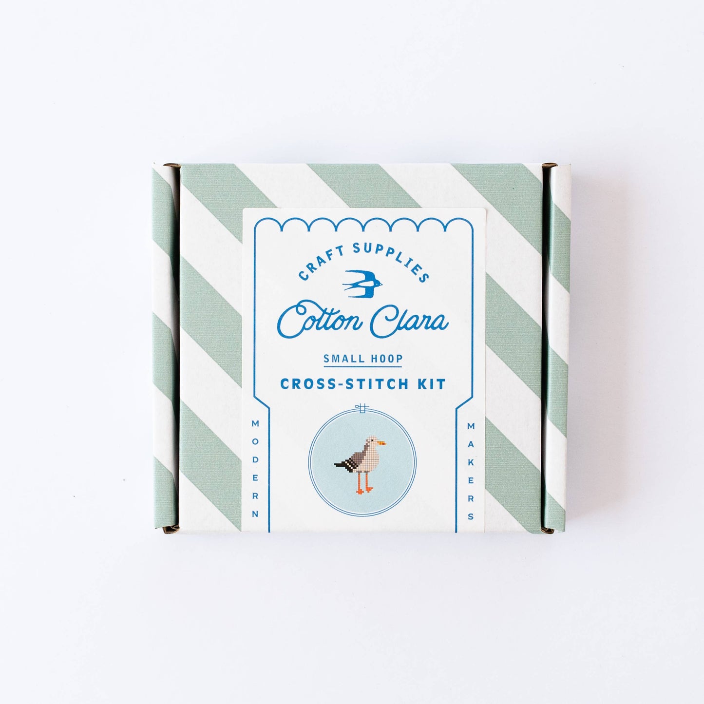 Contents of the Duck Cross Stitch Kit: Aida, thread, needle