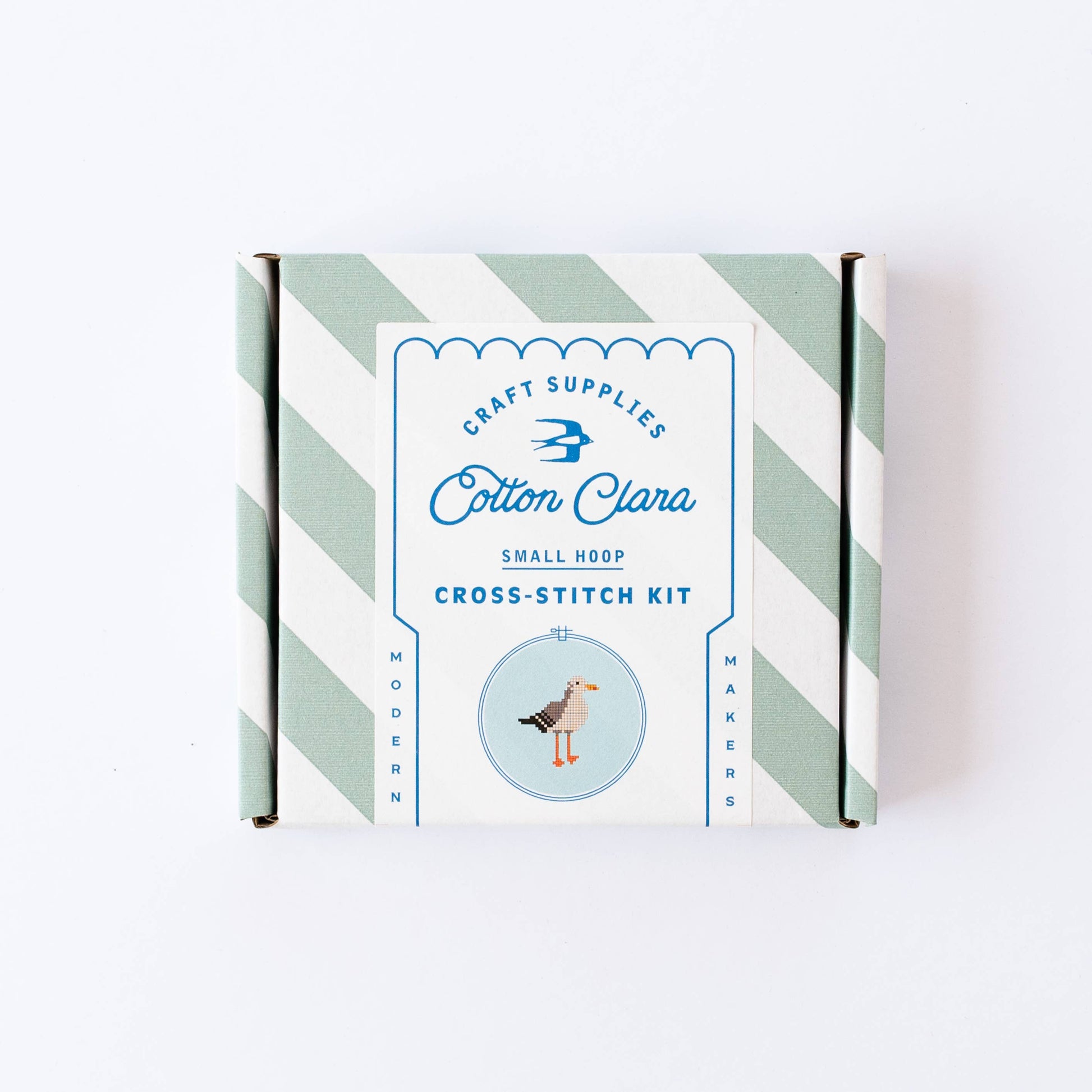 Contents of the Duck Cross Stitch Kit: Aida, thread, needle