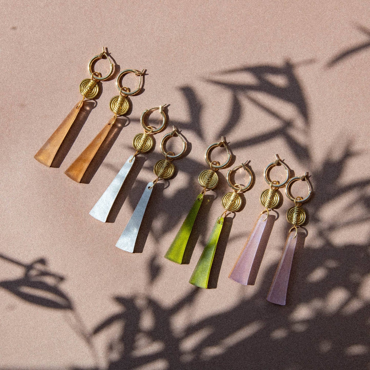 Power Drop Hoop Earrings by Pepper You – Handmade statement earrings in wood, acrylic & recycled brass, colourful sustainable jewellery gift in eco box.