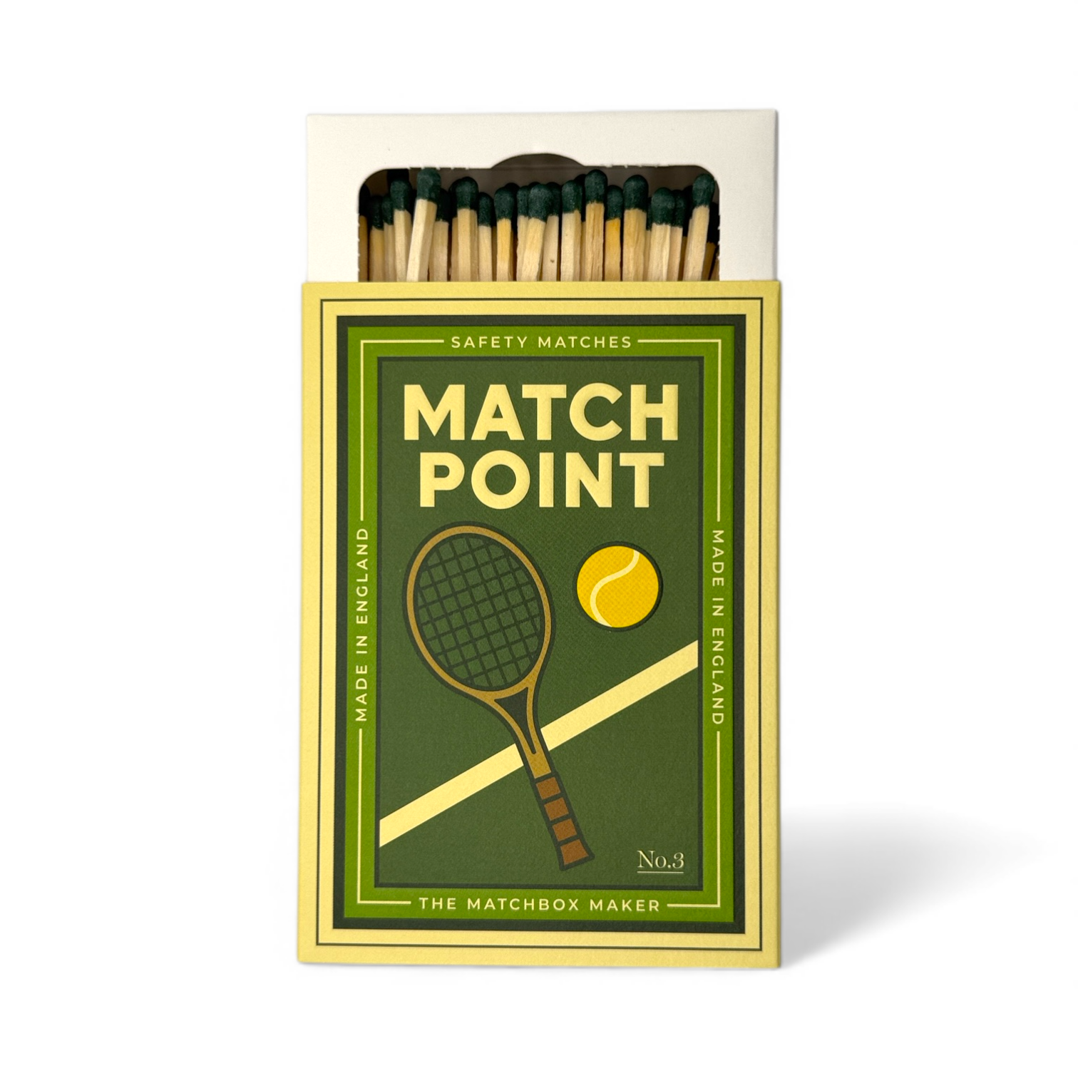 Game Set Match luxury matchbox on a mantelpiece