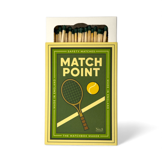 Game Set Match luxury matchbox on a mantelpiece