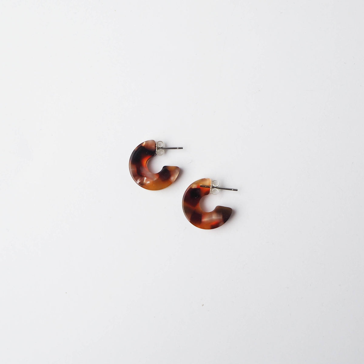 Pink and brown acetate mini hoop earrings